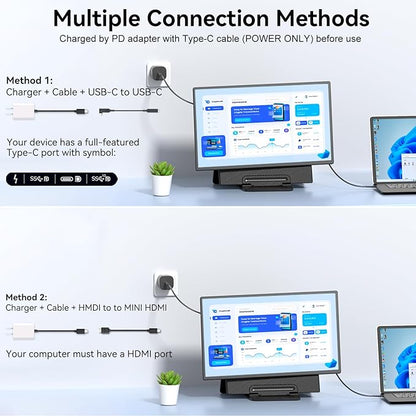 Portable Monitor 24" 100Hz for Work Home Office Game, 1080P FHD IPS Laptop Screen Extender with Rotating Stand & VESA, Laptop Monitor Extender USB-C HDMI Plug-Play for Mac Windows PS Switch Xbox Phone