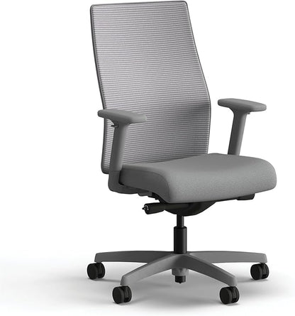 HON Ignition 2.0 Mid‑Back Ergonomic Office Chair, Mesh Task Seating with Lumbar Support, Advanced Synchro‑Tilt, Height and Width Adjustable Arms, Titanium Frame, Frost