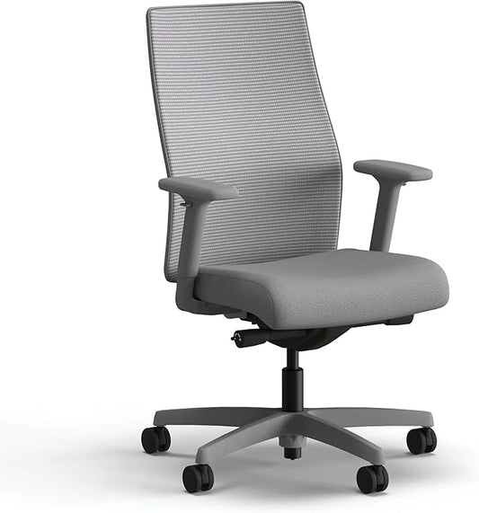 HON Ignition 2.0 Mid‑Back Ergonomic Office Chair, Mesh Task Seating with Lumbar Support, Advanced Synchro‑Tilt, Height and Width Adjustable Arms, Titanium Frame, Frost