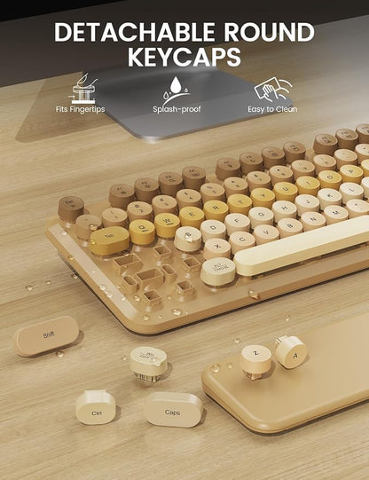 Wireless Keyboard and Mouse Combo, Typewriter Keyboard with Detachable Wrist Rest, Full-Size Retro Round Keycaps, Smart-Sleep, 2.4GHz Stable Connection for Mac/Windows/PC, Trueque (Ombre Latte Beige)