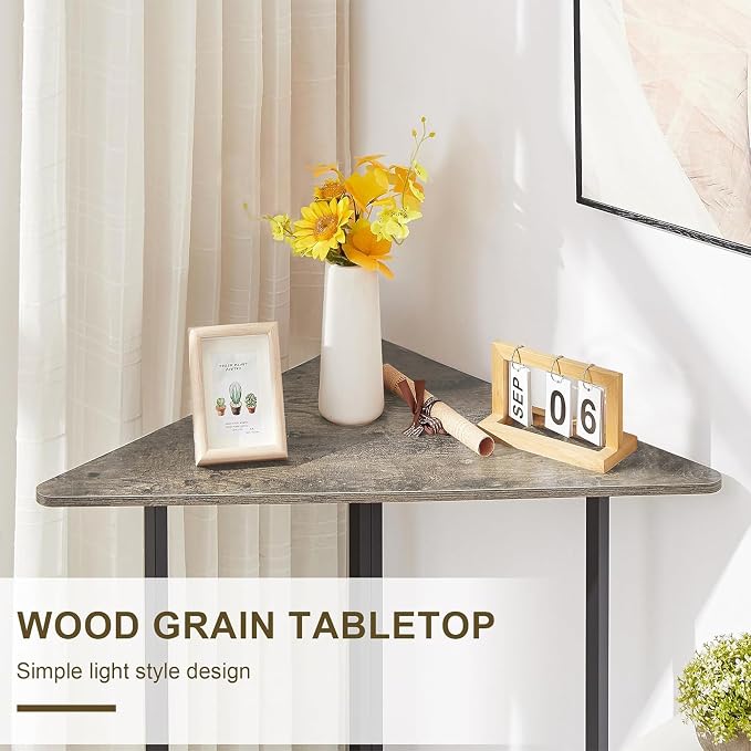 VECELO Corner Shelf, End Side Tables, Triangle Shelves with Metal Frame for Small Space, Living Room, Kitchen, Bathroom Classic Grey