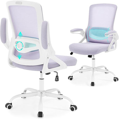 Executive Office Chair with Adjustable Lumbar Support Flip-Up Arms,Lavender | Executive Mesh Office Chair with Adjustable Lumbar Support, Flip-Up Arms, Thick Foam Seat, Swivel Rolling Chair, 400lbs