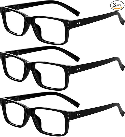 Eyekepper Vintage Reading Glasses for Men - 3 Pack Spring Hinges Classic Readers - Black Frame +2.00
