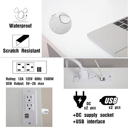 JJS 48' Writing Desk with Power Outlet, Home Office Contemporary Large Computer Desk Laptop Workstation with Drawer USB Ports Charging Station, White