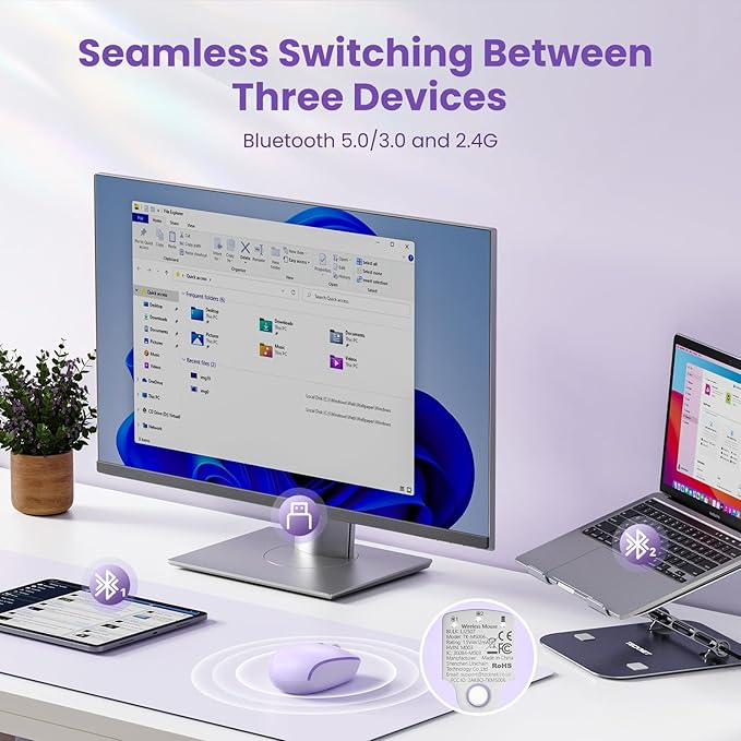 TECKNET Wireless Mouse,Bluetooth Mouse (BT5.3/5.0 & 2.4G) with USB Receiver Silent Optical Computer Mice，Wide Compatibility