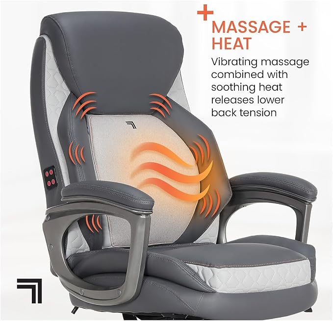 Sharper Image S-600 Active Lumbar Heated Ergonomic Bonded Leather Swivel Executive Massage Chair, Gray (60098-GRY)