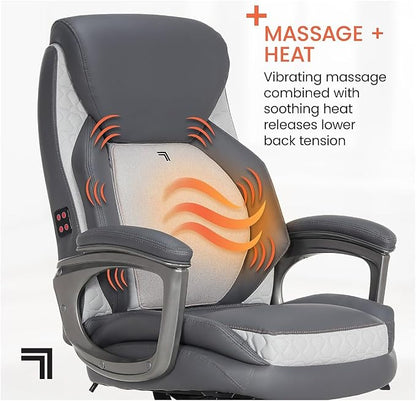 Sharper Image S-600 Active Lumbar Heated Ergonomic Bonded Leather Swivel Executive Massage Chair, Gray (60098-GRY)