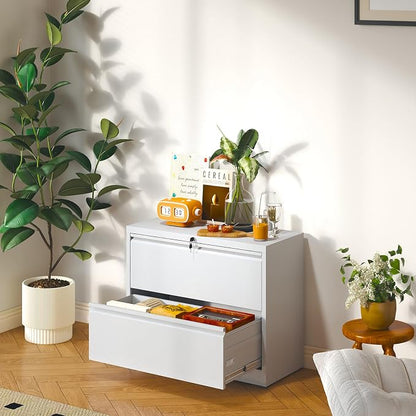 2 Drawer Lateral File Cabinet, Metal Lateral Filing Cabinet for Home Office, Filing Cabinets for Letter/Legal/A4/F4 Hanging Files (White)