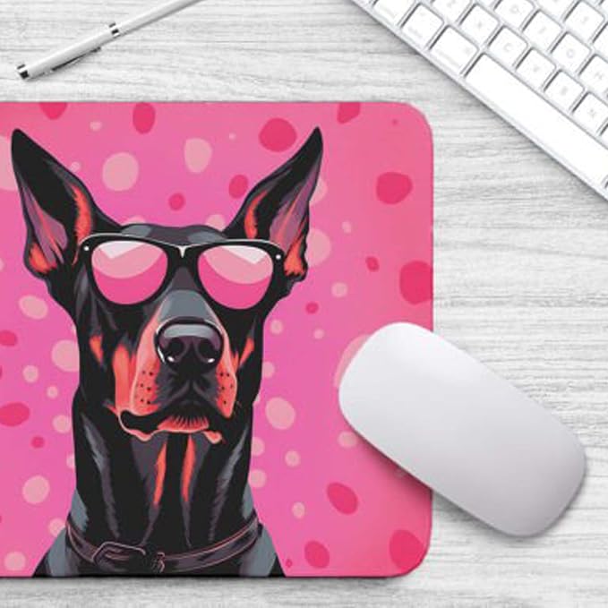 Pink Mousepad Glamour Dog Doberman Pinscher Mouse Pad for Home Office Gaming Working Desk Computer Desktop Accessories Non-Slip Rubber Mousepad for Dog Lovers