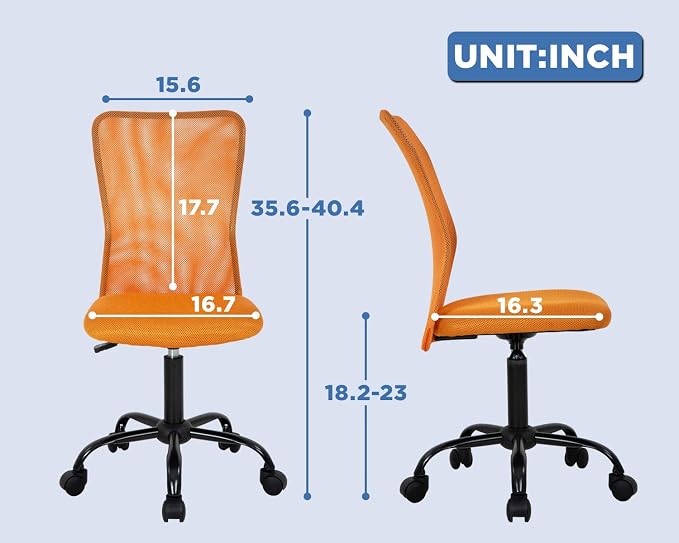 FDW Home Office Chair Mid Back Mesh Desk Chair Armless Computer Ergonomic Task Rolling Swivel Chair Back Support Adjustable Modern with Lumbar Support,Orange