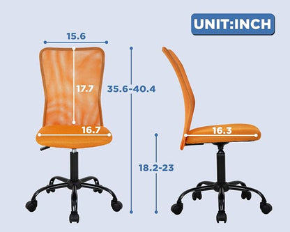FDW Home Office Chair Mid Back Mesh Desk Chair Armless Computer Ergonomic Task Rolling Swivel Chair Back Support Adjustable Modern with Lumbar Support,Orange