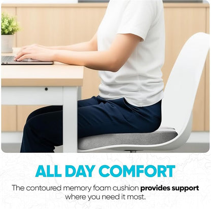 FORTEM Seat Cushion, Office Chair Cushion, Memory Foam Car Seat Cushions, Sciatica Coccyx Tailbone Pain Relief, Chair Cushions for Back Support, Sitting Pad for Gaming, Washable Cover, Non Slip