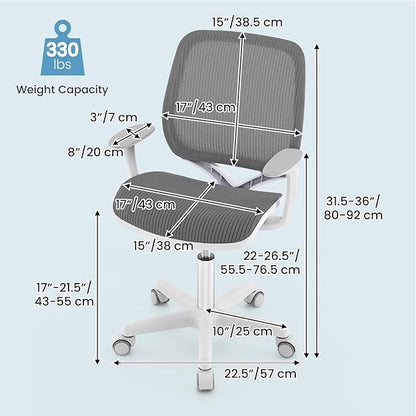 Costzon Kids Desk Chair, Height Adjustable Children Study Computer Chair with Armrests, Sit-Brake Casters, Swivel Mesh Task Chair for Boys Girls Teens Students, Kids Chair for Home, Office (Gray)