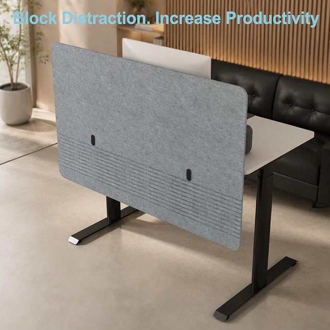 Desk Privacy Panel with Wire Management, 47.2 x 22.5 inch Sound Absorbing Felt Cubicle Desk Divider with Hidden Cord Organizer, Clamp or Screw Mount, Acoustic Partition for Office & Home