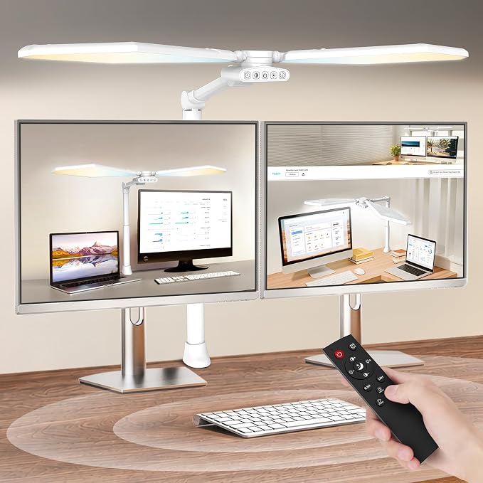 LED Desk Lamp with Clamp, 3600LM 448LEDs Ultra-Bright Architect Desk Light with Remote Control, Desk Light with Stepless Dimming and Stepless Color Temp, Memory Function for Study and Workbench, White