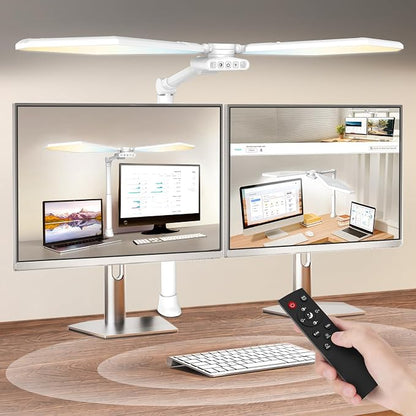 LED Desk Lamp with Clamp, 3600LM 448LEDs Ultra-Bright Architect Desk Light with Remote Control, Desk Light with Stepless Dimming and Stepless Color Temp, Memory Function for Study and Workbench, White