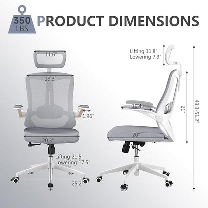 balmstar Ergonomic Office Chair Desk Chair - Mesh Computer Chair with 360° Swivel Wheels, Adjustable 90-130° Recline & Lumbar Support for Home Office, Supports up to 350lbs