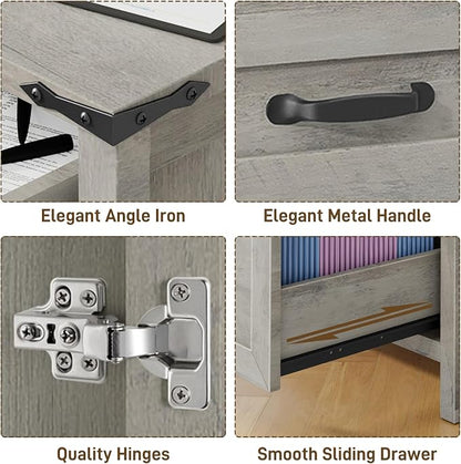 Halitaa Lateral File Cabinet with 3 Drawers, Farmhouse File Cabinet for Letter/A4 Size Hanging Files, Large Wood File Storage Cabinets Printer Stand for Home Office Furniture, Grey