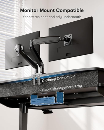 HUANUO 55 x 30 inch Standing Desk with Wood Drawers,Electric Stand up Home Office Desk Adjustable Height with Two Tiers, Black Ergonomic Stand up Desk with Monitor Stand