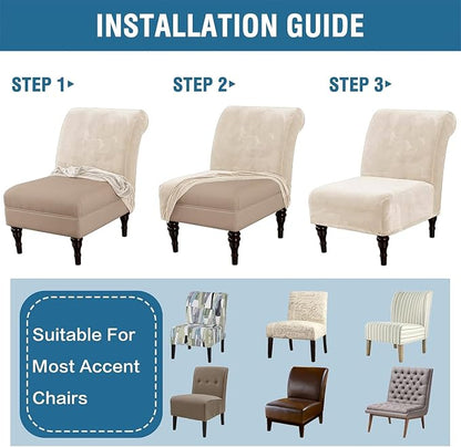 H.VERSAILTEX Armless Accent Chair Covers Thick Velvet Armless Chair Slipcovers High Stretch Chair Covers for Living Room Hotel Machine Washable Furniture Protector with Elastic Bottom(Small, Ivory)