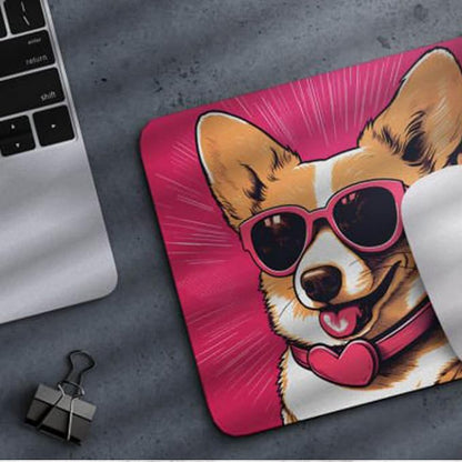 Pink Mousepad Glamour Dog Welsh Corgi Mouse Pad for Home Office Gaming Working Desk Computer Desktop Accessories Non-Slip Rubber Mousepad for Dog Lovers