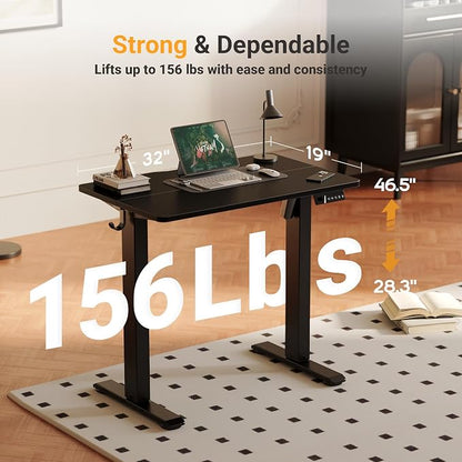 YDN 32" Small Electric Standing Desk Adjustable Height, Sit Stand up Desk with Memory Presets & Cable Management, Home Office Desk for Office & Computer Workstation, Black Frame/Black Top