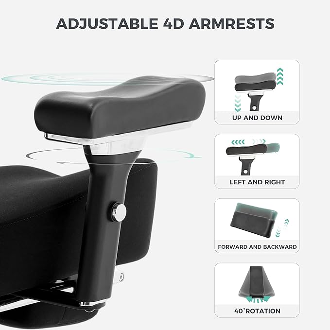 600lbs Big and Tall Office Chair with Wider W-Shaped Thick Seat Cushion, Ergonomic Computer Mesh Desk Chairs for Heavy People, Computer Chair, Adjustable Lumbar Support, 4D Armrests Footrest Headrest