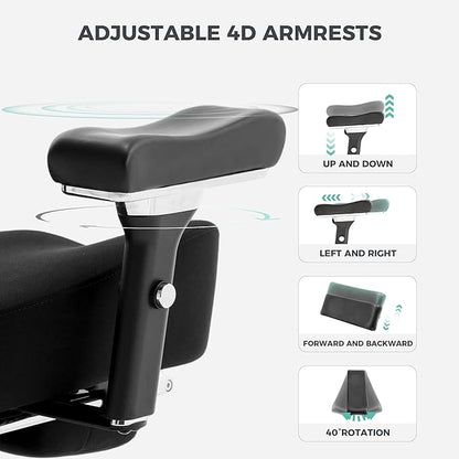 600lbs Big and Tall Office Chair with Wider W-Shaped Thick Seat Cushion, Ergonomic Computer Mesh Desk Chairs for Heavy People, Computer Chair, Adjustable Lumbar Support, 4D Armrests Footrest Headrest