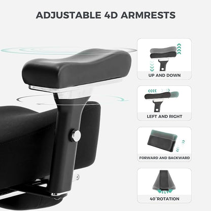 600lbs Big and Tall Office Chair with Wider W-Shaped Thick Seat Cushion, Ergonomic Computer Mesh Desk Chairs for Heavy People, Computer Chair, Adjustable Lumbar Support, 4D Armrests Headrest