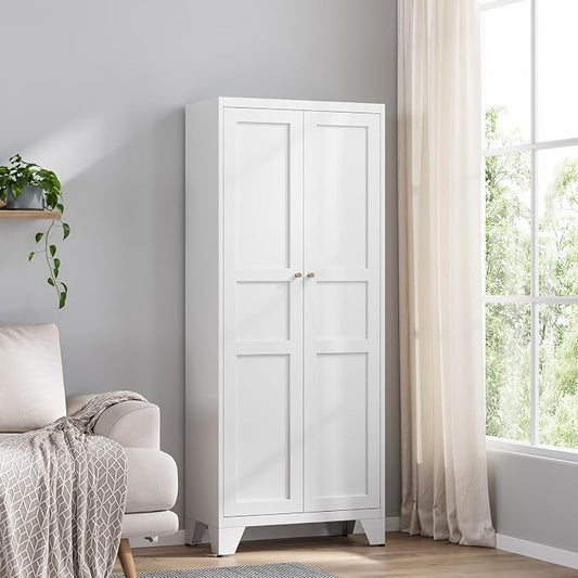 Yizosh Metal Storage Cabinet with 2 Doors and 4 Adjustable Shelves - 71" White Kitchen Pantry Storage 4-Tier Tall Steel Cabinets Locker for Kitchen, Living Room, Dining Room