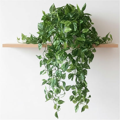35.5" Artificial Pothos Ivy Plants Set of 2 with Pots, Fake Hanging Greenery Silk Leaves for Home Decor, Realistic Faux Plants for Shelf Tabletop Office, No Maintenance Needed (Light & Dark Green)