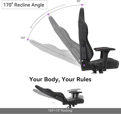 Gaming Chair - High Back Ergonomic Computer Chair with Lumbar Support, Video Game Chair-4D Adjustable Armrests,170° Reclining & 320lb Capacity,PU Leather Office Chair for Adults (Black-f&l)