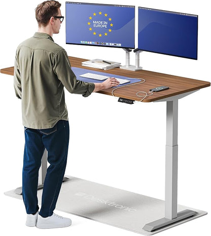 Desktronic HomeOne Standing Desk 60x30 — Ergonomic Sit Stand Home Office Desk, Made in Europe, Electric Dual Motor Height Adjustable, USB & USB-C Charging, Wobble-Free, Touchscreen, 3 Memory Presets