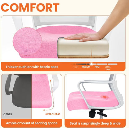 NEO CHAIR Office Desk Chair Gaming Computer Chair Ergonomic Mesh Mid Back with Rolling Wheels Lumbar Support Comfy Swivel Adjustable for Home (Pink)