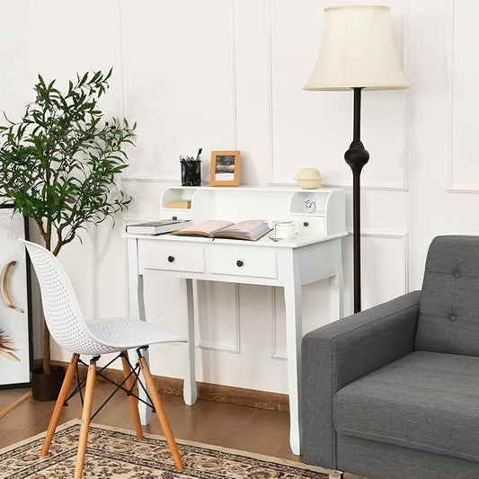Giantex Writing Desk with 4 Drawers, Removable Floating Organizer 2-Tier Mission Home Computer Vanity Desk for Apartment Small Space, White