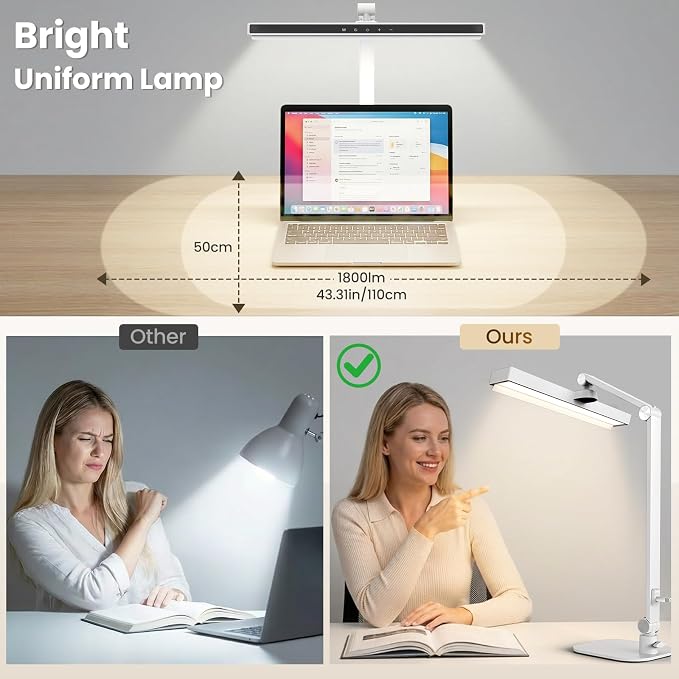 LIONVISON Desk Lamps for Home Office: 2 in 1 Eye-Caring LED Desk Lamp for Worker - 5 Color Temperature 10 Brightness Computer Light - CRI >97 Memory & Timer Func Desk Light for Office