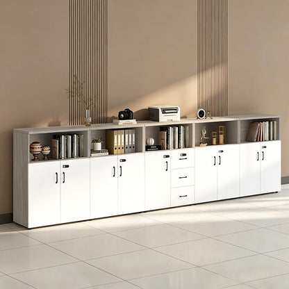 File Cabinet with Password Lock, Wood Lateral Filing Cabinet for Letter/A4 Files, 3 Drawer with Door, Printer Stand with Open Shelves for Home Office