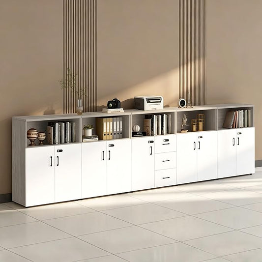 File Cabinet with Password Lock, Wood Lateral Filing Cabinet for Letter/A4 Files, 3 Drawer with Door, Printer Stand with Open Shelves for Home Office