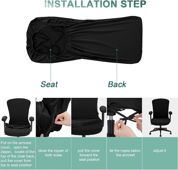 Tatuo 3 Pcs Computer Office Chair Cover Universal Rotating Chair Slipcovers Protector Removable Washable Office Armrest Covers with Zipper for High Back Seat Backrest(M,Argyle,Black)