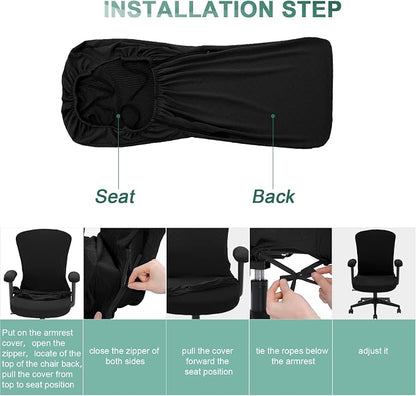 Tatuo 3 Pcs Computer Office Chair Cover Universal Rotating Chair Slipcovers Protector Removable Washable Office Armrest Covers with Zipper for High Back Seat Backrest(M,Argyle,Black)