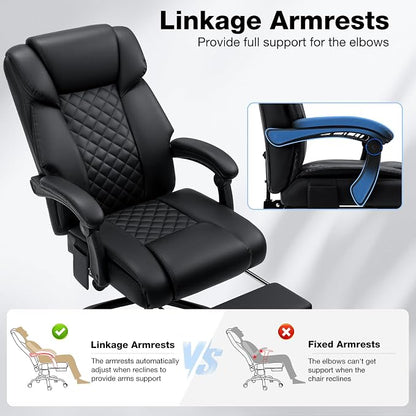 HOFFREE Massage Office Chair with Heat 7 Points Vibration Ergonomic Executive Office Chair with Footrest Reclining High Back Home Office Desk Chairs Black