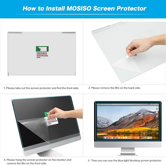 MOSISO 20-22 inch Computer Blue Light Blocking Screen Protector Anti-UV Eye Protection Filter Film Panel for Diagonal 20,21.5,22 inch 16:9 Widescreen Desktop PC LED Monitor(19.29 x 12.48 inch/L x W)