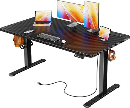 Huuger Electric Standing Desk with Power Outlets and USB-C Port, 55 X 24 Inch Height Adjustable Desk, Sit Stand Desk for Home Office, Computer & Gaming Desk with 4 Presets, Carbon Black