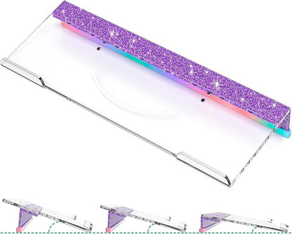 Ergonomic Computer Keyboard Stand - Adjustable Keyboard Riser Tilt Clear and Glitter Purple Acrylic Keyboard Tray Non-Slip Elevated Typing Key Board Holder Lift for Home Office Desk Accessories
