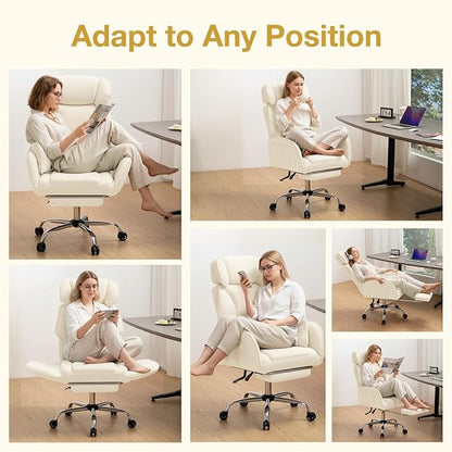 HOFFREE Criss Cross Chair with Wheels Ergonomic Office Chair with Reversible Armrest Wide Seat Comfy Desk Chair with Foot Rest for Gaming,Reading,Working(Beige)