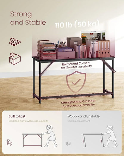 VASAGLE Computer Desk, Office Work Desk, 55.1 x 19.7 x 29.9 Inches, for Study, Bedroom, Home Office, Living Room, Ebony Black and Ink Black ULWD214B101