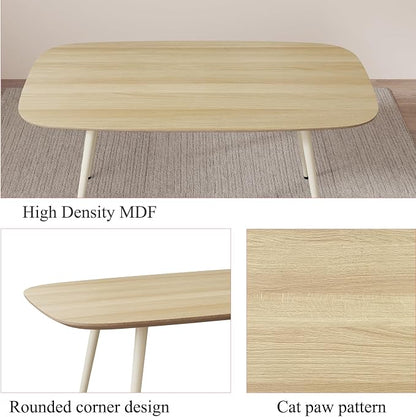 HIPIHOM 47.2'' Modern Solid Wood Dining Table Set for 4 with Scratch-Resistant Surface & 4 Black Leather Chairs - Cat-Friendly Kitchen Dining Room Furniture Set