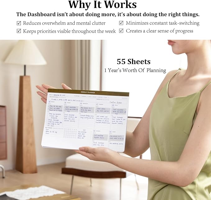 Elegant Undated Weekly Desk Planner with Habit Tracker-A4 Daily To-Do List Notepad with Task Checklist, Priority Checkboxes & Notes, Dashboard Notebook for Office Organization & Work Productivity