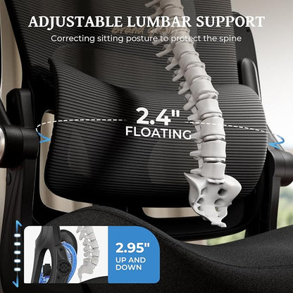 Ergonomic Office Chair - Adjustable Lumbar Support | 350lbs Big & Tall Heavy Duty Mesh Comfy Chair with Flip-Up Arms Gaming Chairs for Adult Home and Business