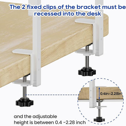 Clamp On Desk Shelf 2-Tier, Wood Shelving Unit for Office Desk/Gaming Accessories, Tabletop Book Storage Rack, Shelf for Top of Desk, Grey